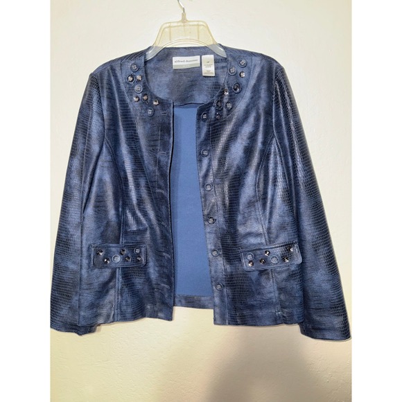 Alfred Dunner Jackets & Blazers - Alfred‎ Dunner Petite Blue Textured Embellished Blazer Jacket
